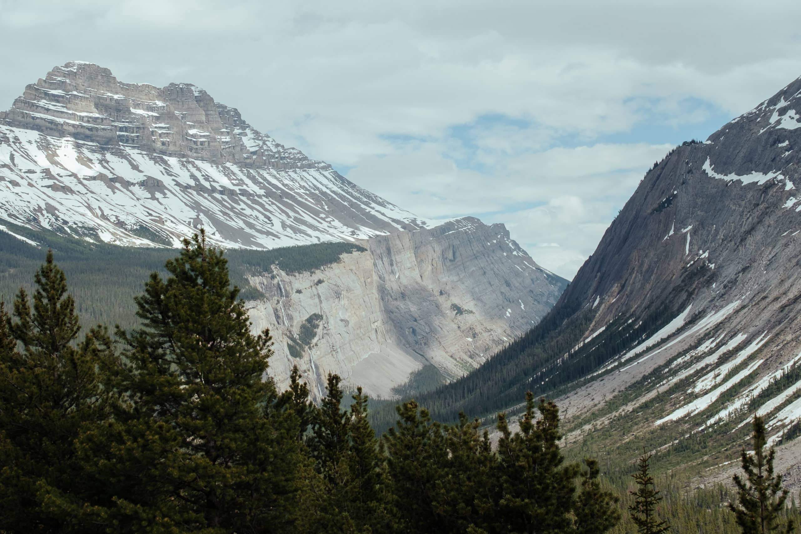View of mountains with snow on them.