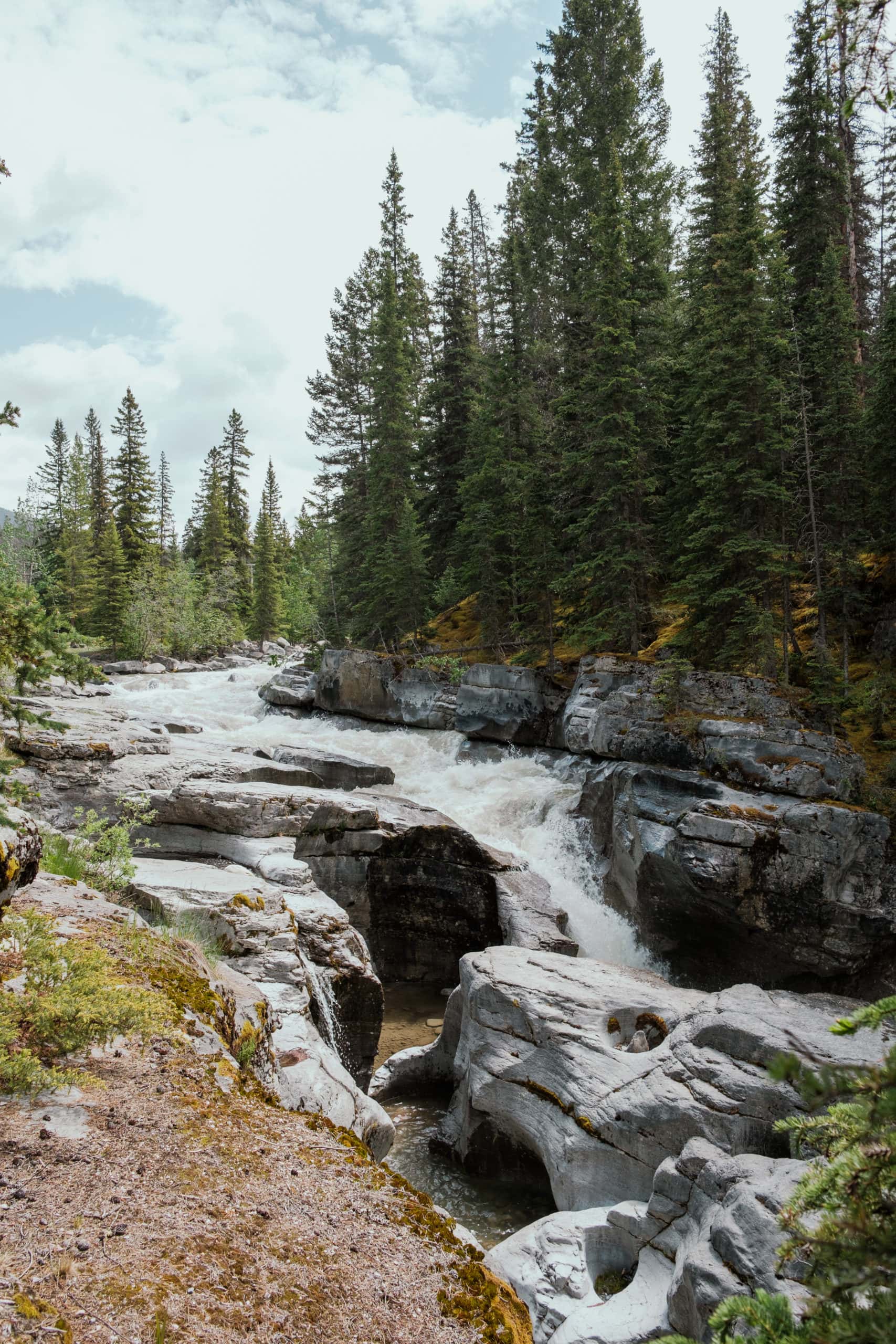 Water flowing through Maligne Canyon.