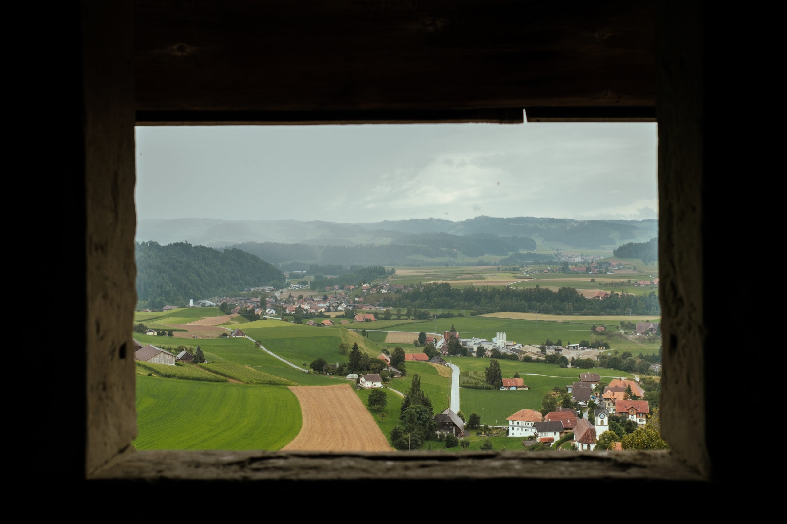 The view through a window in Trachselwald Castle.