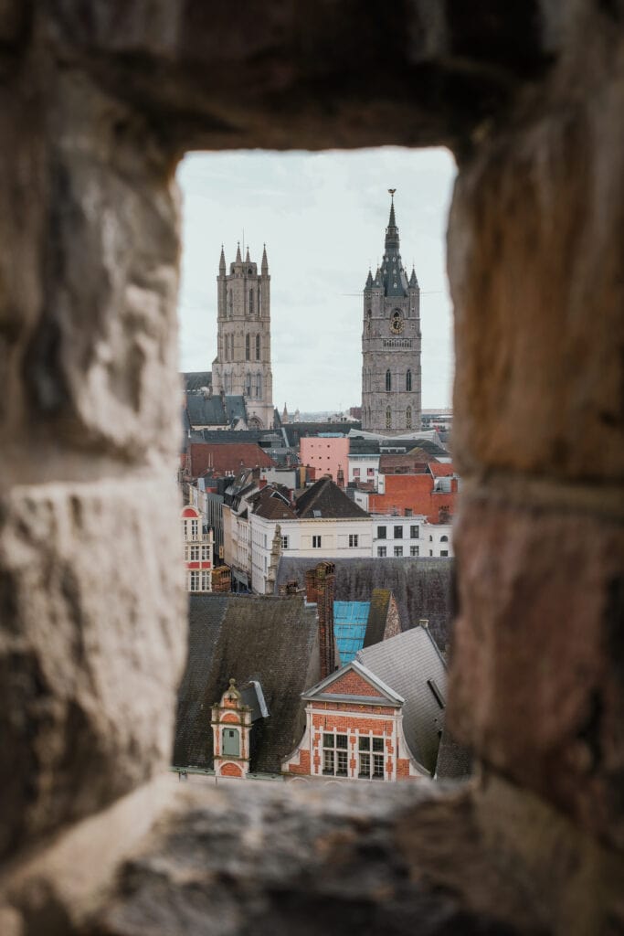 Towers in Ghent seen from Gravensteen.