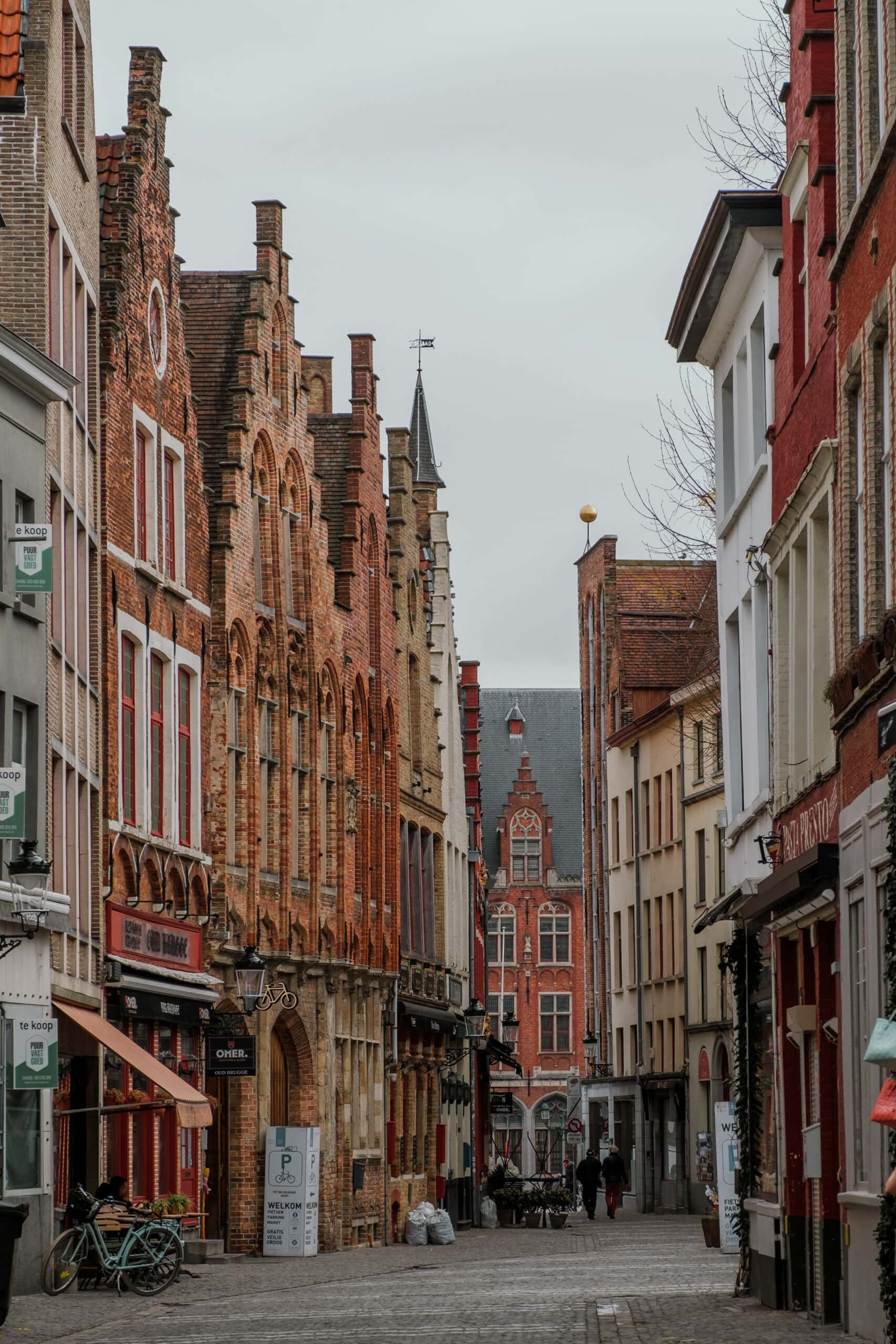 A street of beautiful buildings in Bruges.
