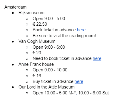 Screenshot excerpt from my itinerary.