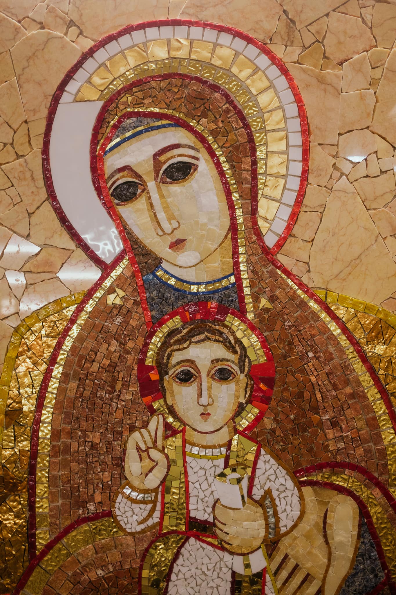A mosaic of Mary and Jesus.