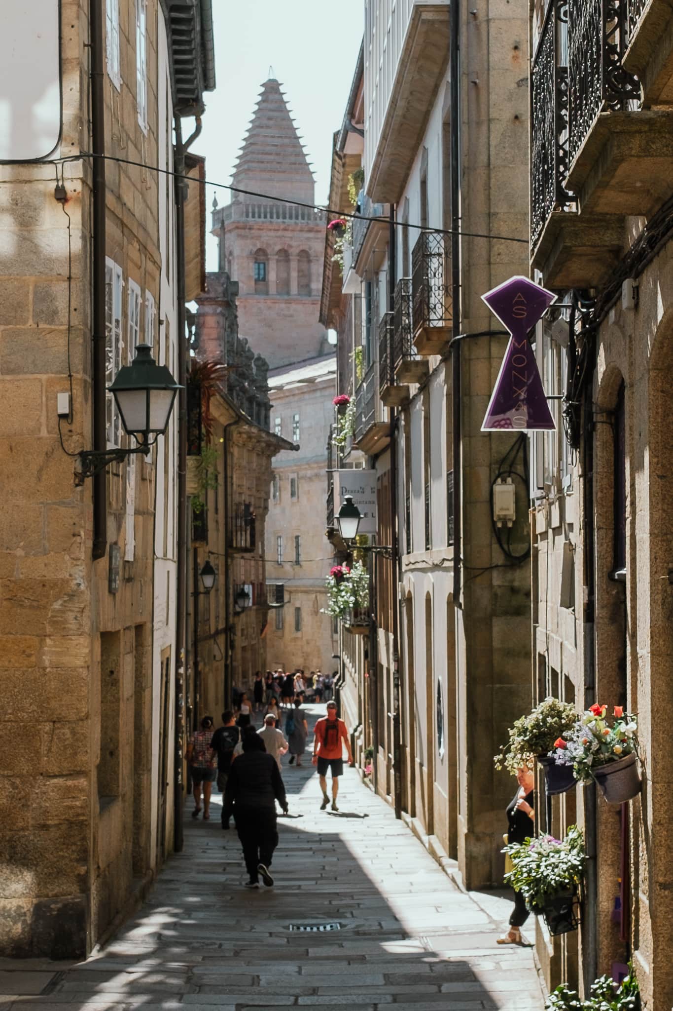 A narrow street in Santiago de Compostela.