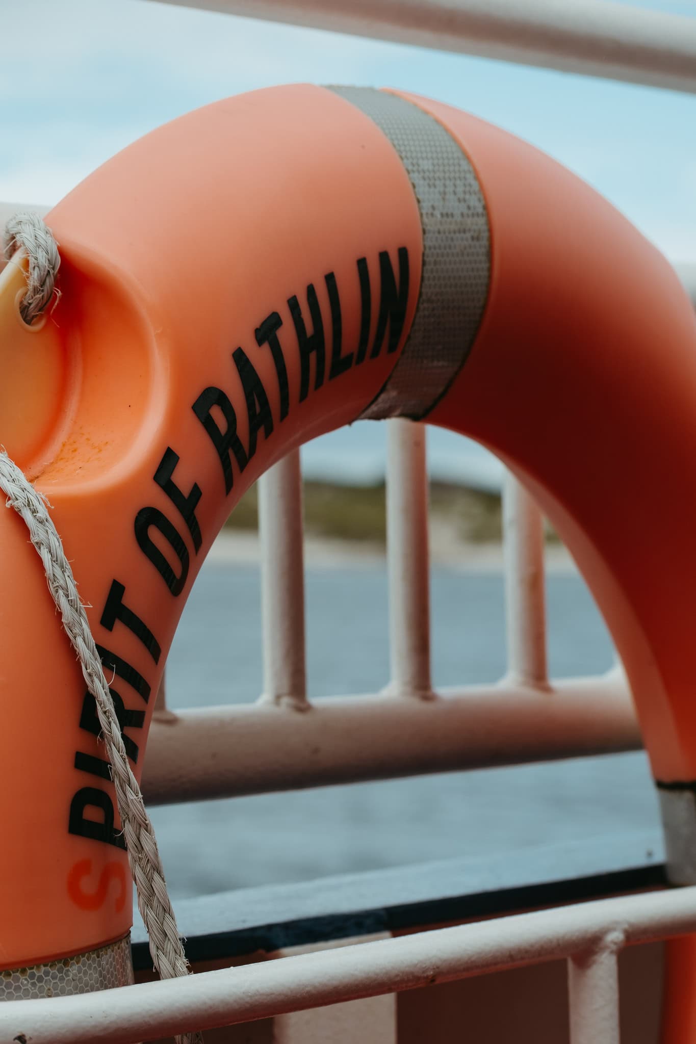 An orange safety ring labeled "Spirit of Rathlin."
