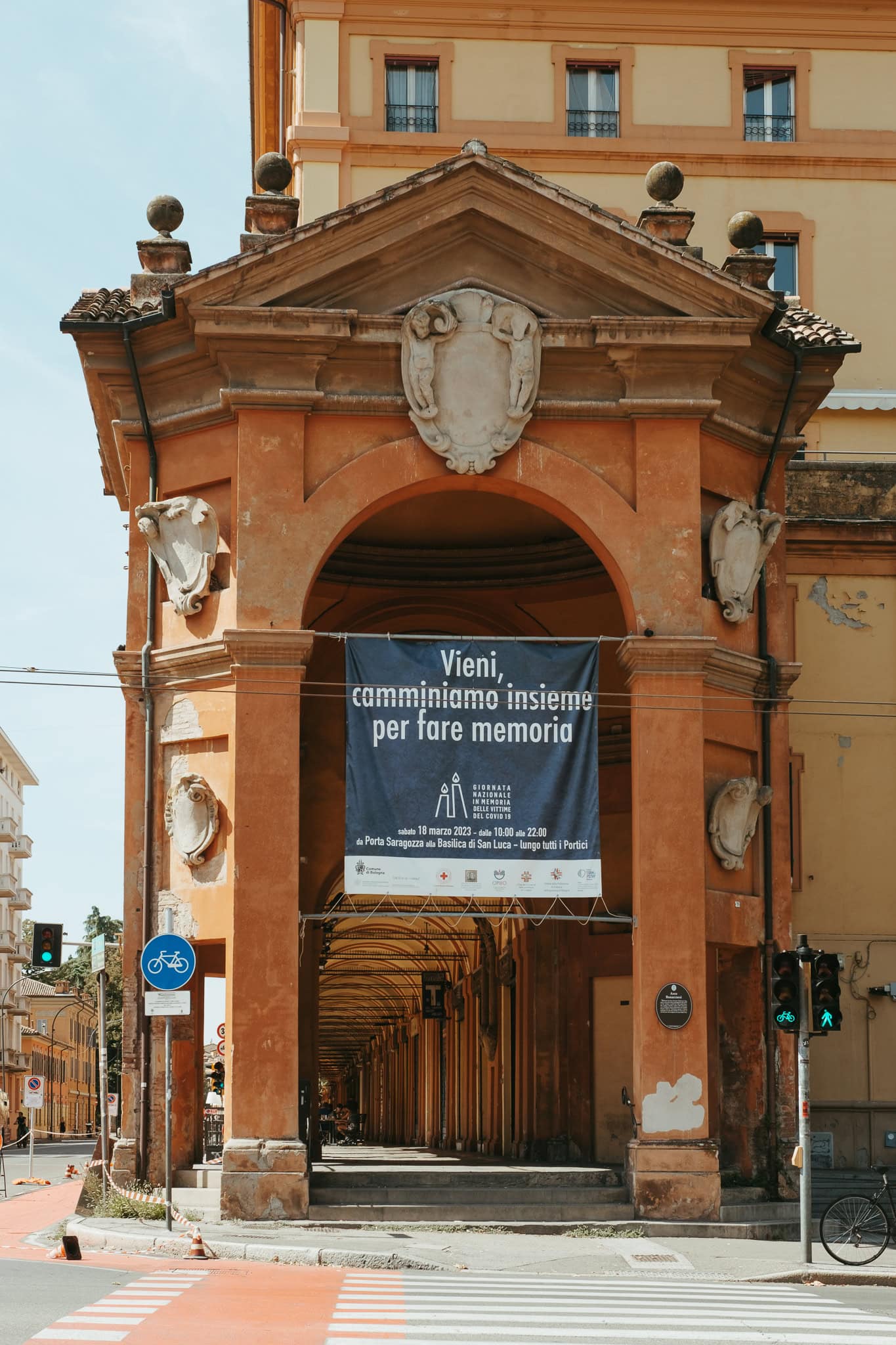 The arched entrance to Portico di San Luca.
