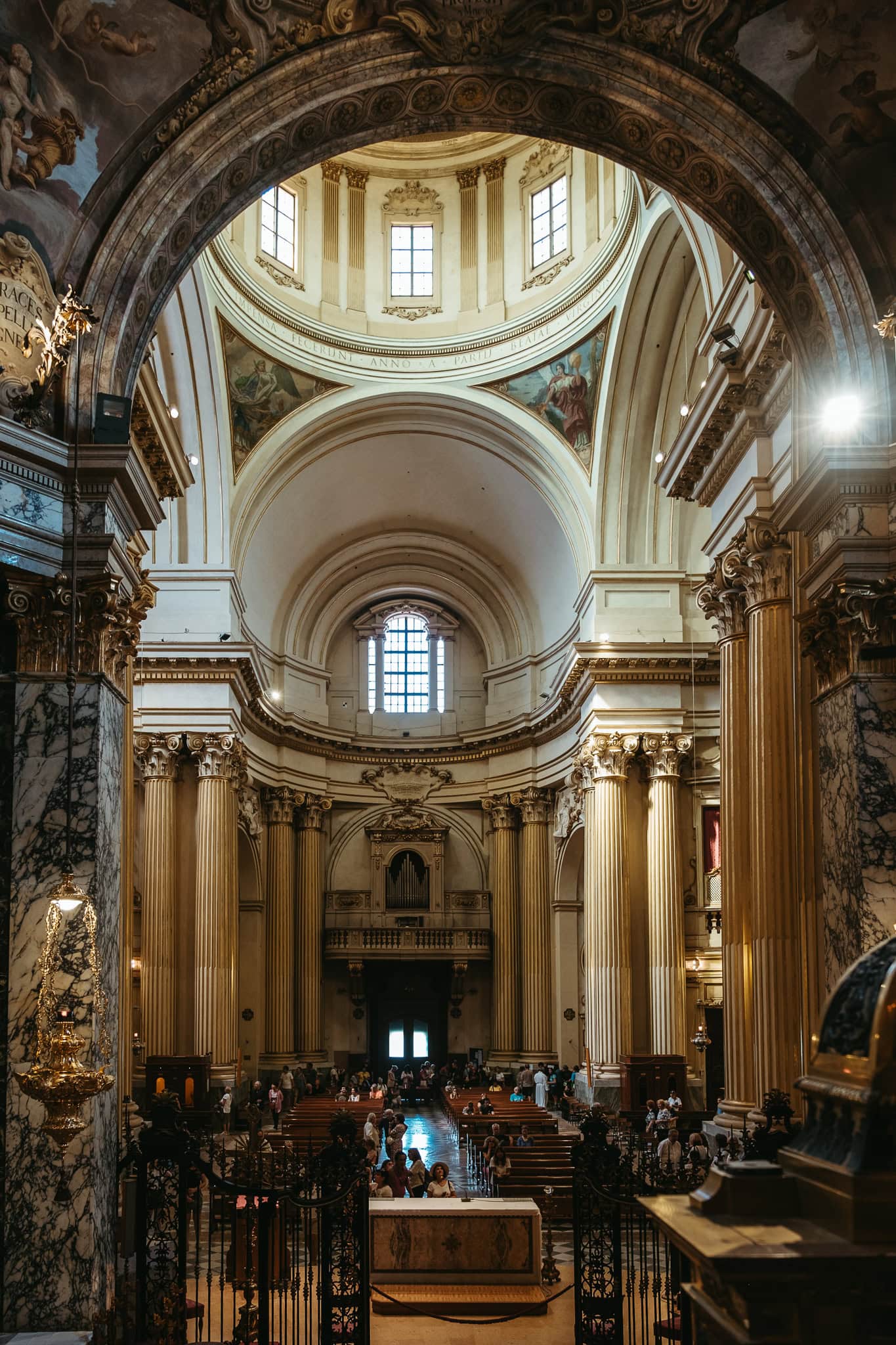 The interior of the basilica at Santuario Madonna di San Luca.