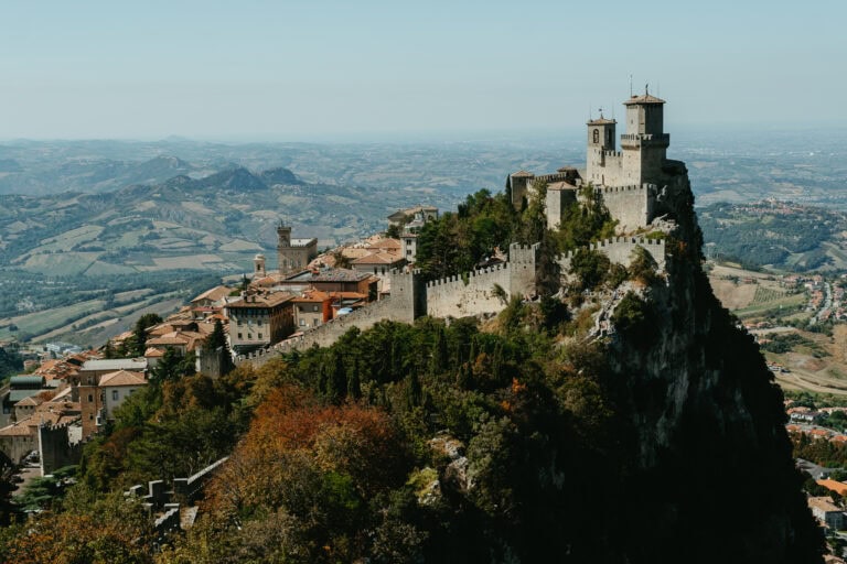 Guaita Tower and the rooftops of San Marino.