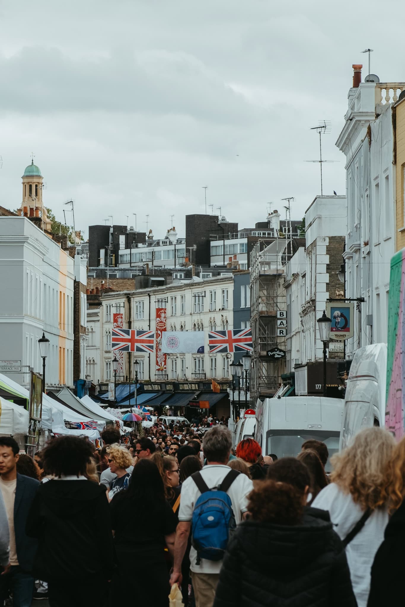The streets of Notting Hill are filed with the stalls of Portobello Road Market.