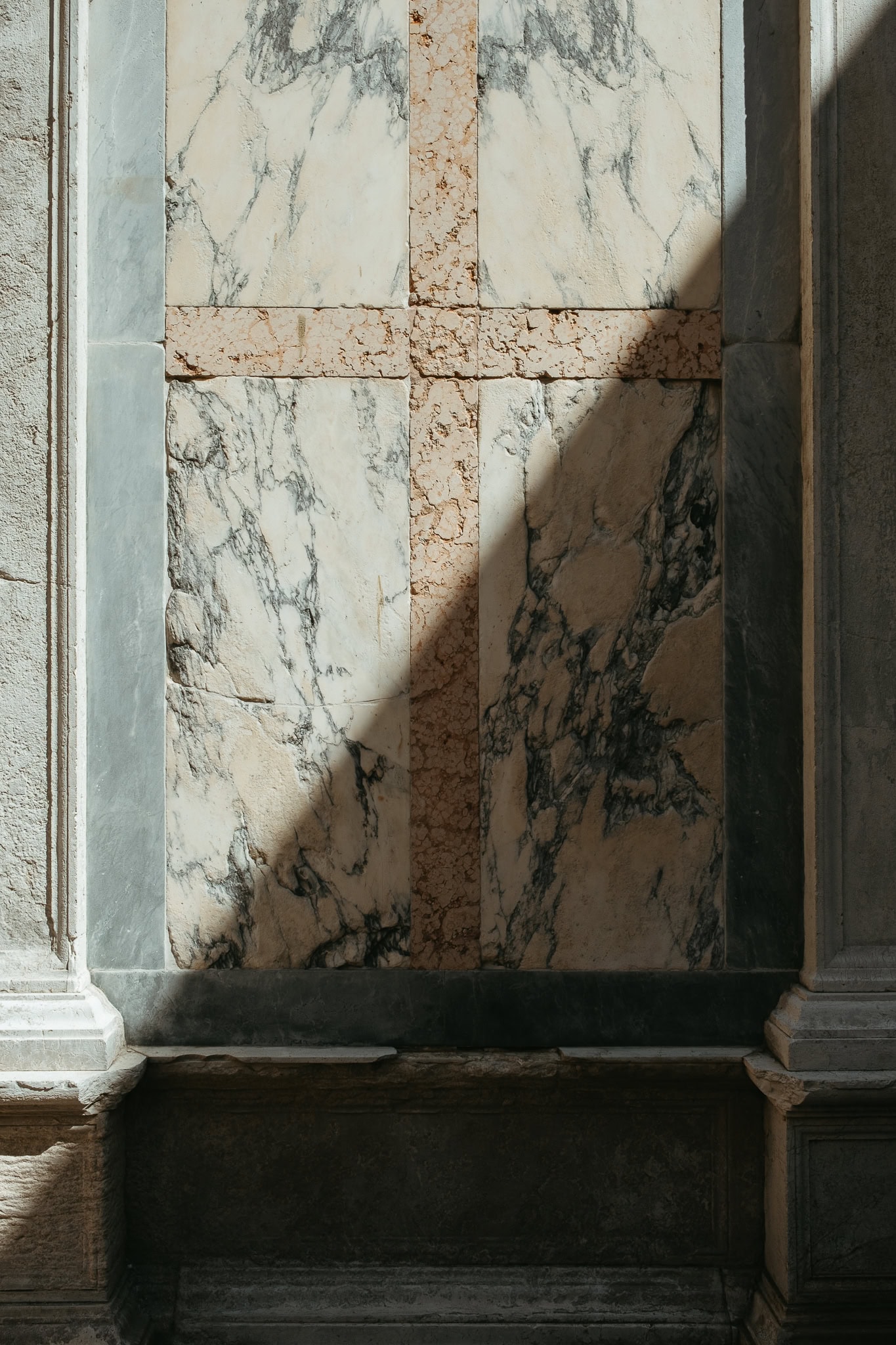 Colored marble on the exterior of a church.