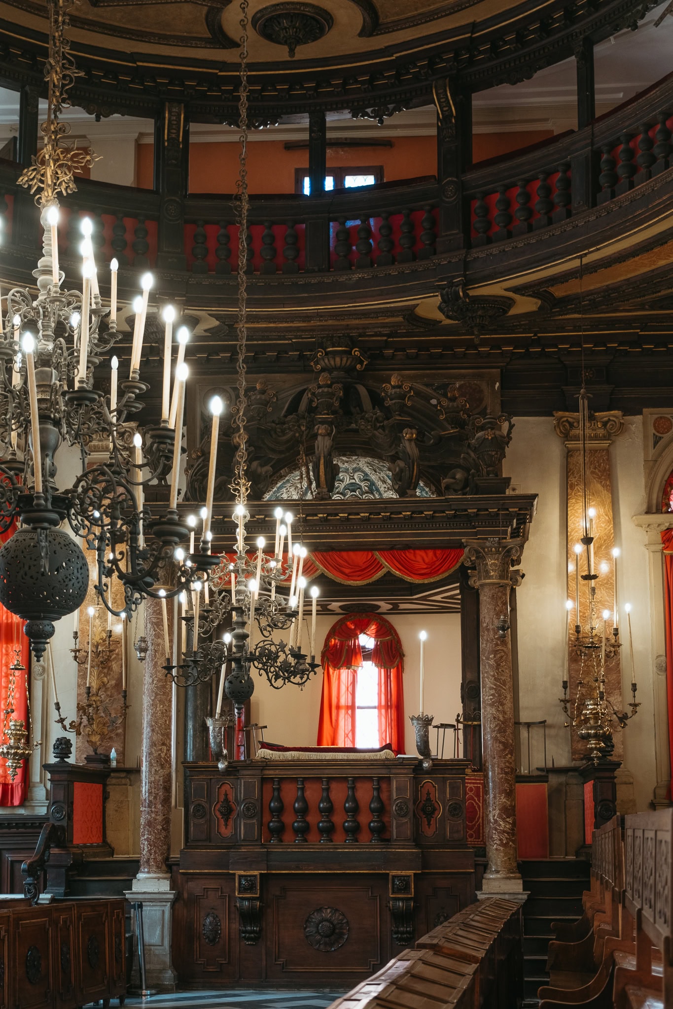 The chandelier is hanging