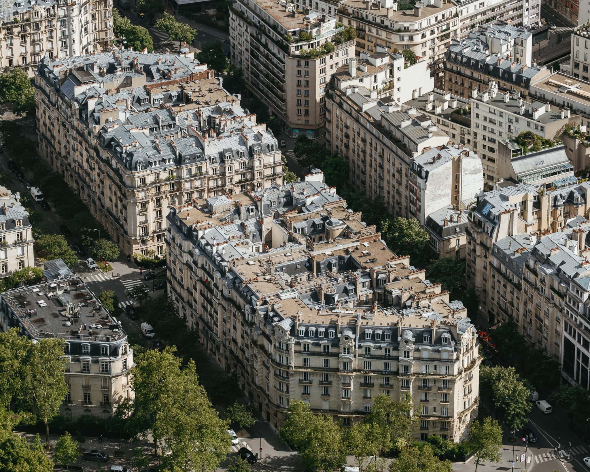 Looking down on Parisian apartment buildings.