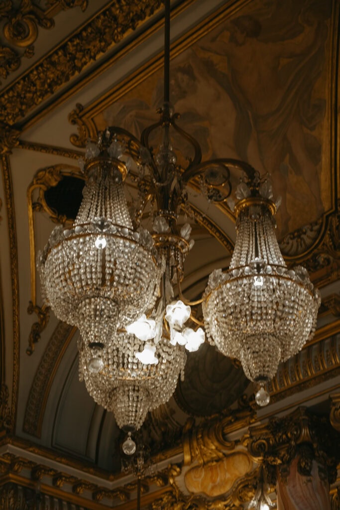 An ornate chandelier.