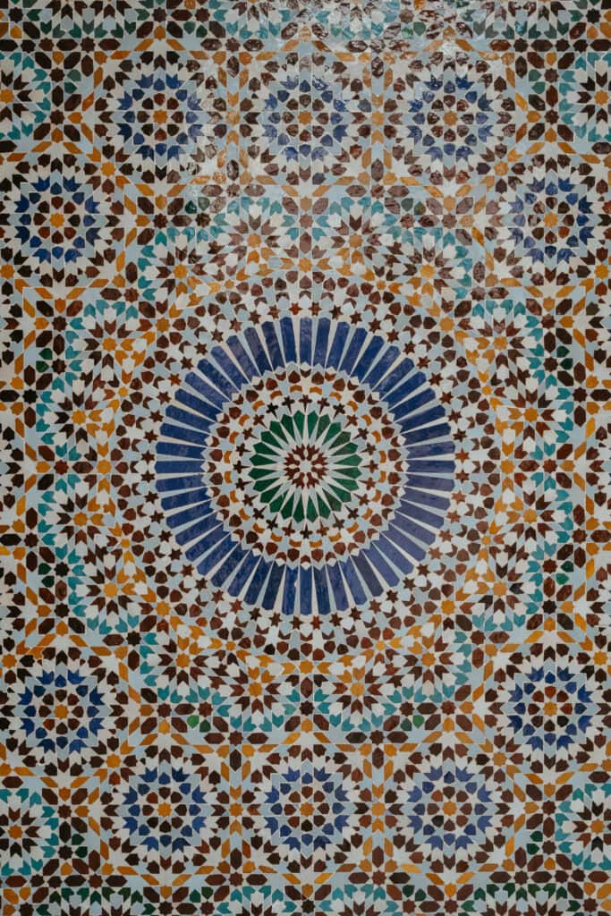 Close up of an ornate mosaic design.