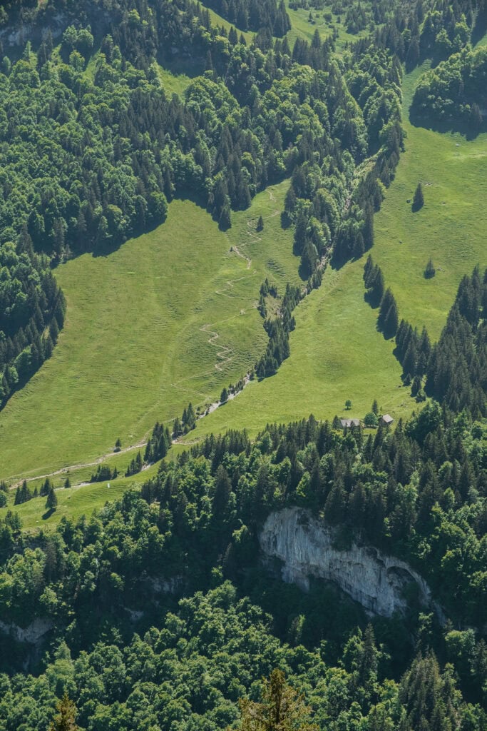 Looking down on a mountainside.