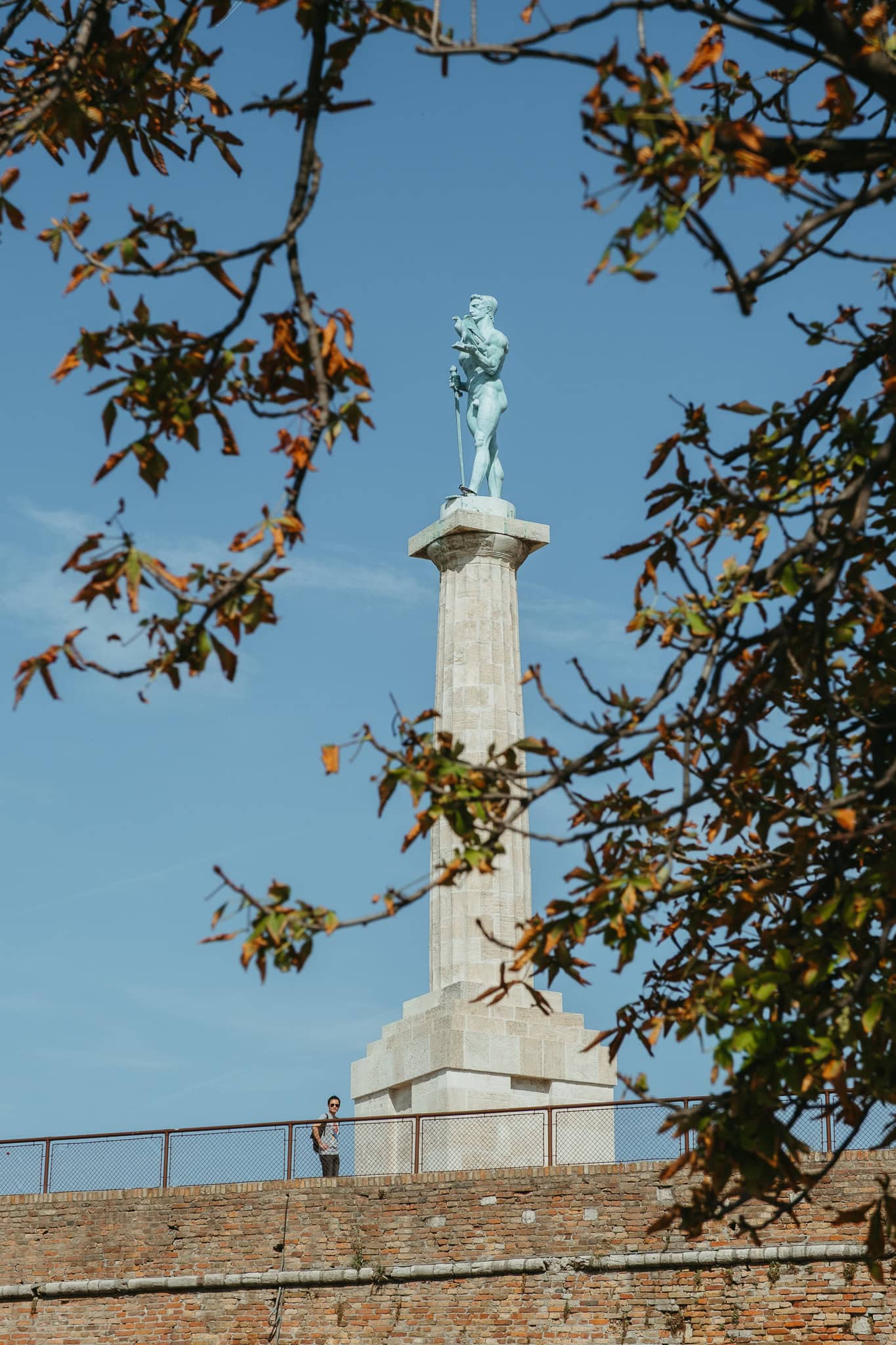 A statue of a man standing on a pillar.