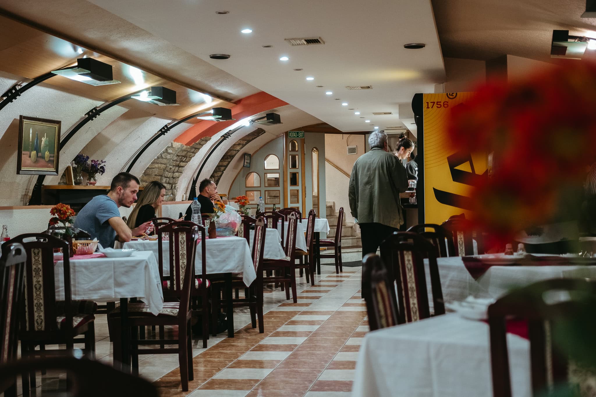 People sitting in a restaurant.
